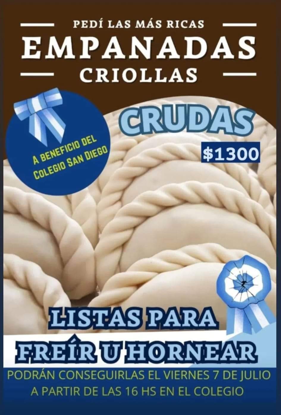 Venta de empanadas criollas crudas.