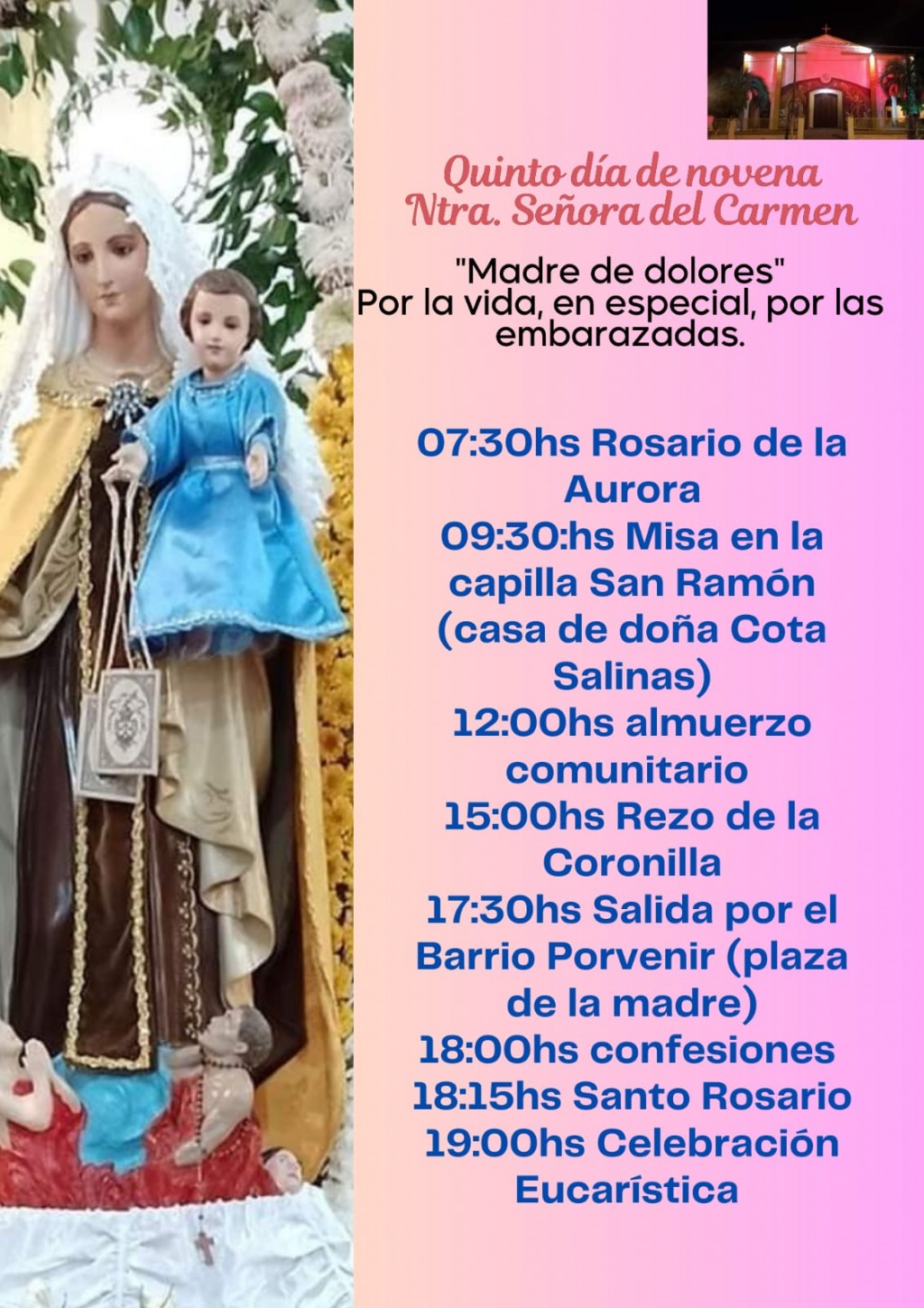 Quinto día de novena en honor a Ntra Sra. del Carmen de Mantilla.