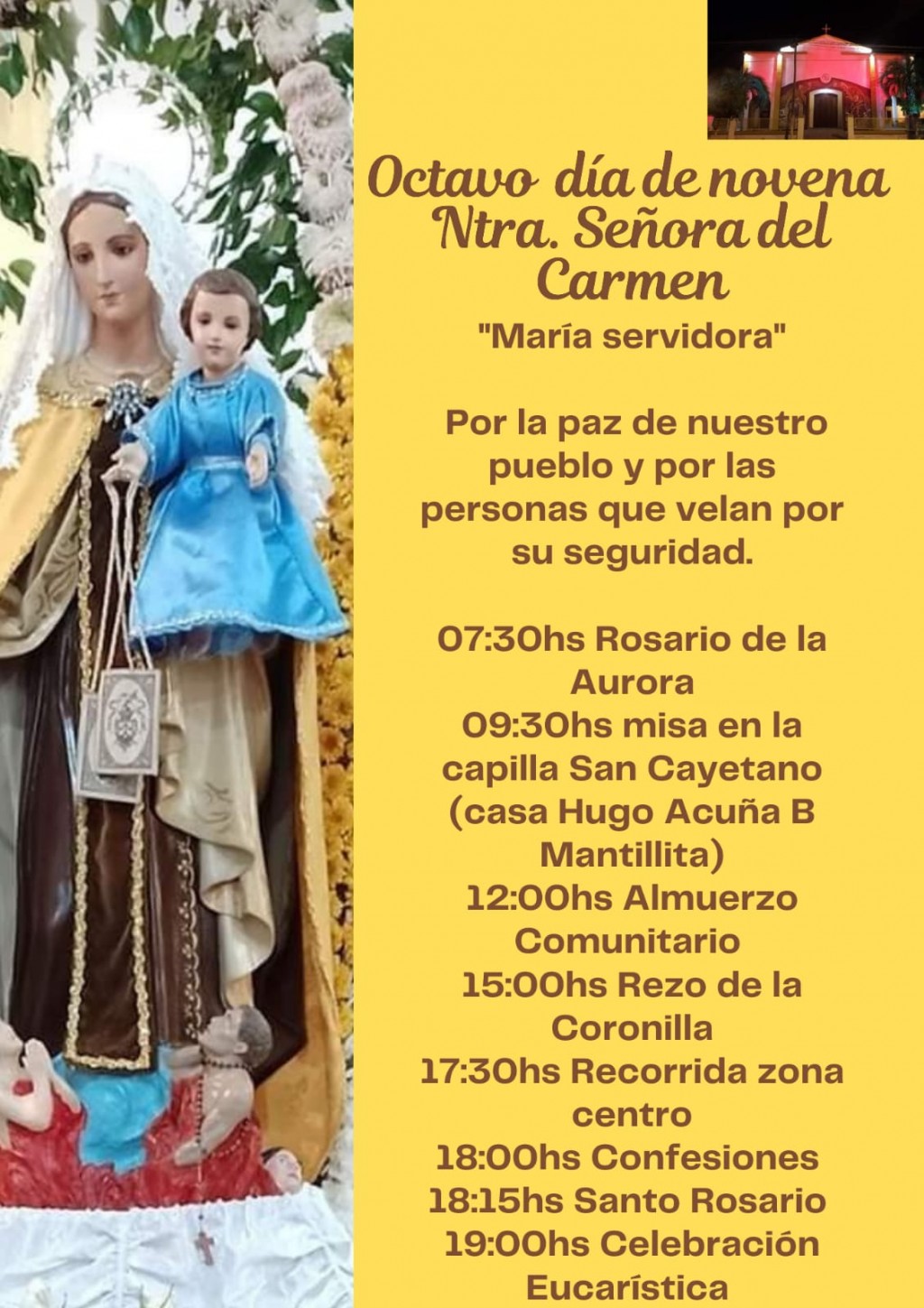 Octavo día de Novena en Honor a Ntra. Sra. del Carmen de Mantilla 