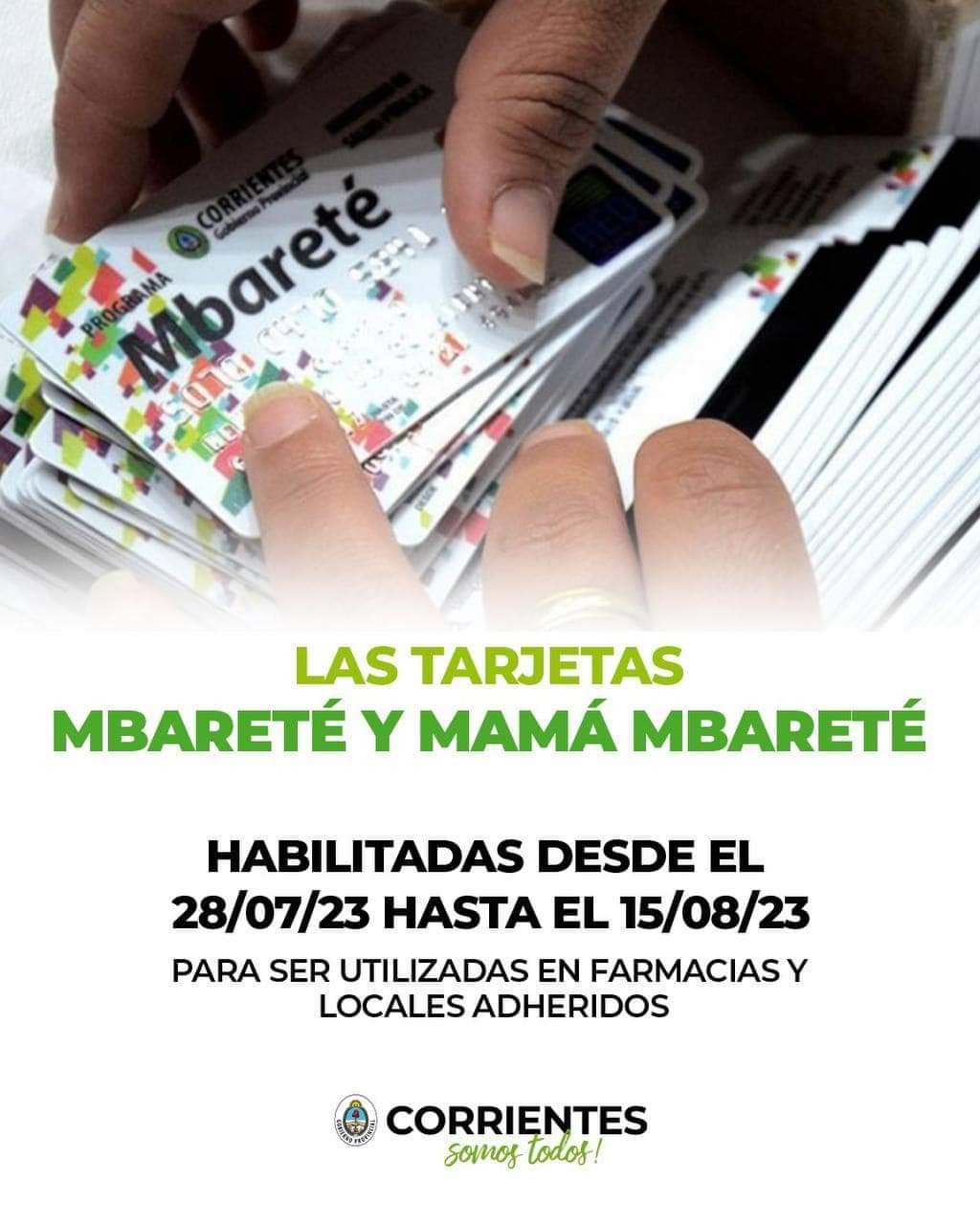 Tarjetas Mbaretá y Mamá Mbareté habilitadas.