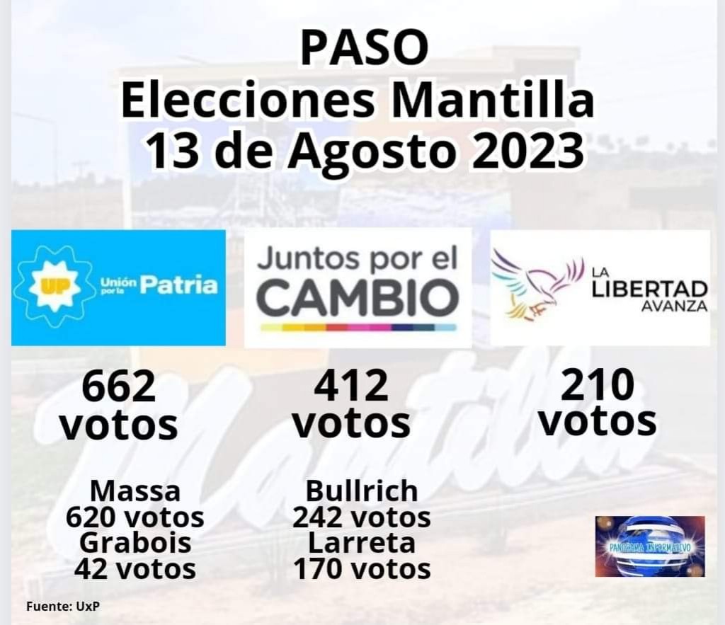 Resultados elecciones PASO en Mantilla.